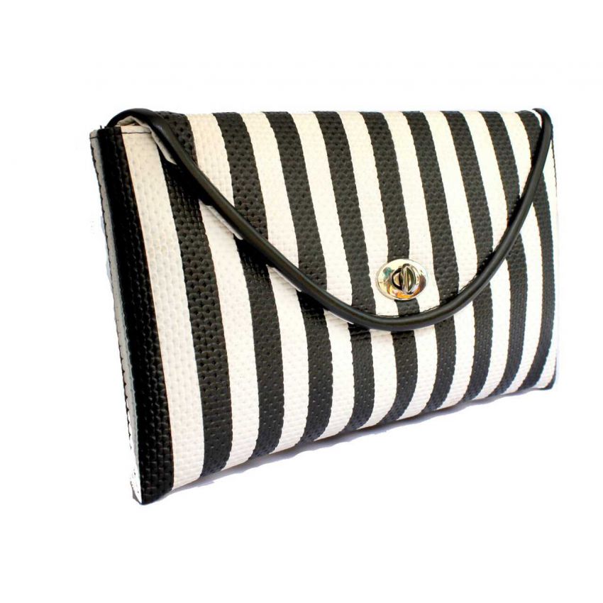 Black And White Stripe Clutch With Chain